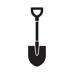 Simple black and white illustration of a garden spade a common tool used for digging and moving soil presented in a minimalist style