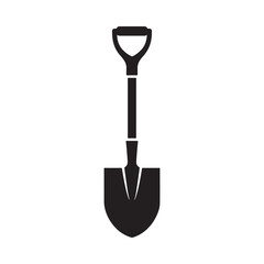 A simple black and white illustration depicts a garden spade a common tool used for digging and cultivating soil in landscaping