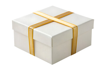 White Gift Box with Gold Ribbon PNG Transparent Isolated Clipart Vector Illustration Christmas Birthday Present