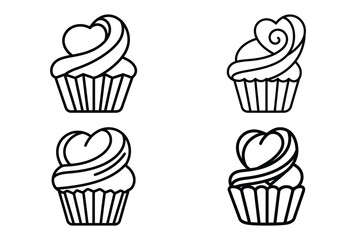valentine cupcake heart outline icon set for graphic designs. Icons vector design
