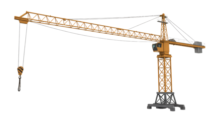 Yellow Construction Crane with Hook on White Background