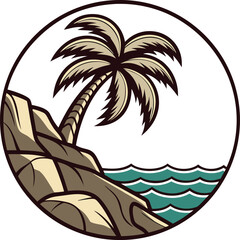 Palm Tree on Cliff Coastal Design. Cliffside Palm Tree Illustration. Tropical Palm Tree on Rocky Cliff. Scenic Palm Tree Cliff Landscape. Coastal Cliff with Palm Tree Artwork. Palm Tree Cliffside