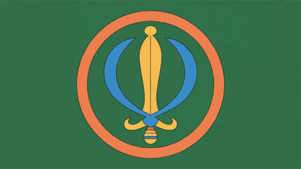 Sikh symbol Khanda emblem on green background
