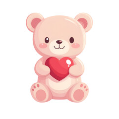 Obraz premium Teddy Bear with Heart: A charming teddy bear lovingly cradles a red heart, symbolizing affection, warmth, and the spirit of Valentine's Day.