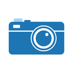 Blue camera icon on white background