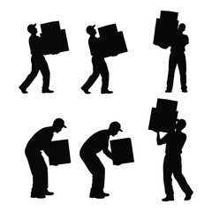 Silhouettes of people carrying boxes depicting various lifting poses