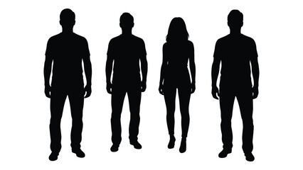 Four figures standing in a line presenting a stark and dramatic silhouette