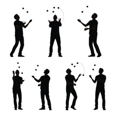 Silhouette of a juggler performing a sequence of ball tossing motions