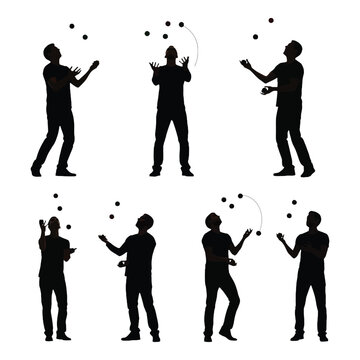 Silhouette of a juggler performing a sequence of ball tossing motions