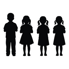 Silhouette of a boy and three girls standing in a row