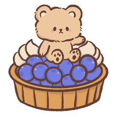 Cute Kawaii Bear Sitting On Blueberry Tart With Whipped Cream Sweet Dessert Illustration Adorable Teddy Bear Bakery Clipart Pastel Food Art For Stickers Prints And Digital Designs