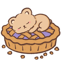 Sleepy Kawaii Bear Curled Up On Blueberry Pie Cozy Dessert Illustration Cute Pastel Teddy Bear Sleeping On Sweet Pastry For Bakery Clipart Sticker And Nursery Art Decor
