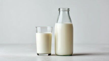 A glass of milk and a milk carton are on a table. The glass is half full and the carton is almost empty