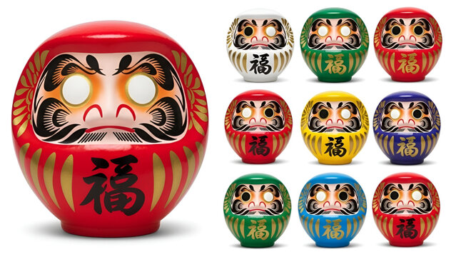 Japanese traditional doll set lucky charm vector collection