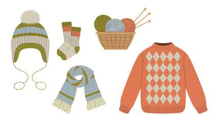 winter clothing and knitting accessories