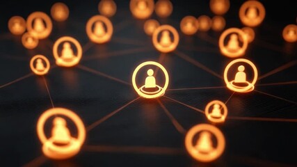 Abstract digital network connection with glowing silhouettes representing communication and interaction in a virtual environment 4k video footage - Powered by Adobe