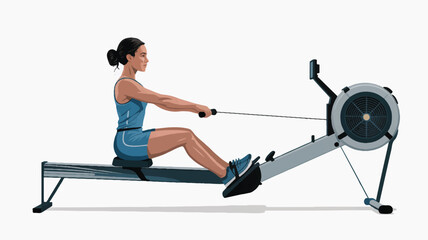 Woman exercising on rowing machine