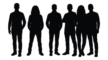 A group of six people standing together displayed as a striking black silhouette © Juma