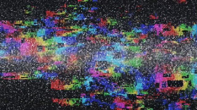 Abstract Colorful Digital Glitch and TV Static Noise Interference Background with Scan Lines