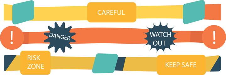 Danger sign background alarm with retro line. Caution lines isolated. Warning tapes. Careful, Risk zone,Keep safe, Watch out text.