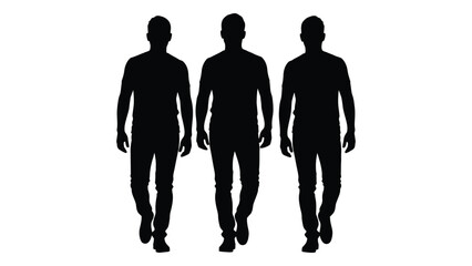 Four male figures standing in a row presented as a striking black silhouette © Juma