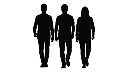 three people walking forward a striking black shape against a white background silhouette © Juma