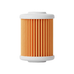 A cylindrical filter with orange pleats and white end caps, designed for efficient filtration in various applications, isolated on white background, transparent background.