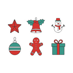 Collection of six festive christmas holiday icons on a white background