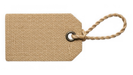 Brown jute tag with twine and grommet isolated on transparent background