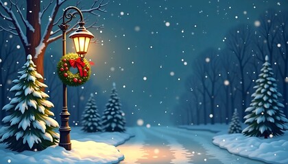 Holiday Street Light Winter Vector,