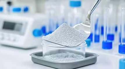 Close Up of Powder Being Transferred from Spoon to Container