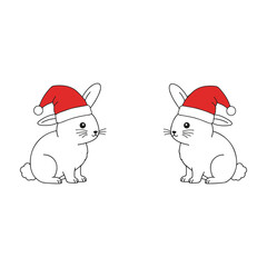 Two cute cartoon bunnies wearing santa hats on a white background