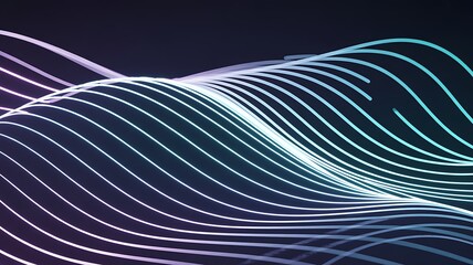 Gradient of glowing neon lines forming wavy patterns on dark background abstract background