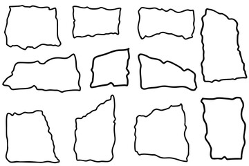 破れた紙を表現した線画フレームベクターイラスト