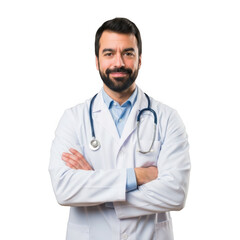 Fototapeta premium Doctor crossed arms isolated on transparent background isolated on transparent background indoor, outdoor, no people, keyword 30