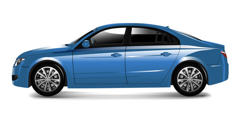 Obraz premium Realistic vector blue car isolated on white background side 3D view