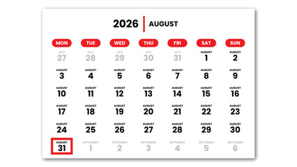 The date August 31st, 2026 marked with a red cursor on the wall