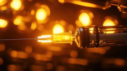 Detailed view of medical syringe injecting fluid