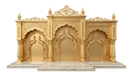 Fototapeta premium Ornate Golden Peacock Archway Stage Backdrop isolated on a transparent background