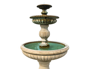 Ornate tiered water feature with a weathered patina
