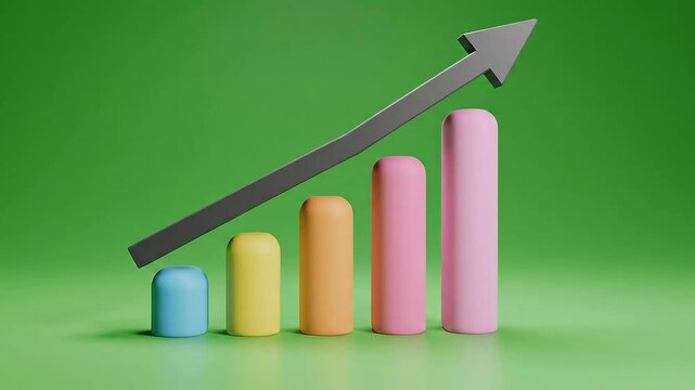 Colorful block chart showing progressive growth and positive trend on green background