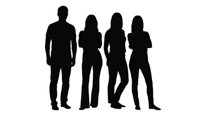 Four people standing together in a dark outline a striking visual silhouette