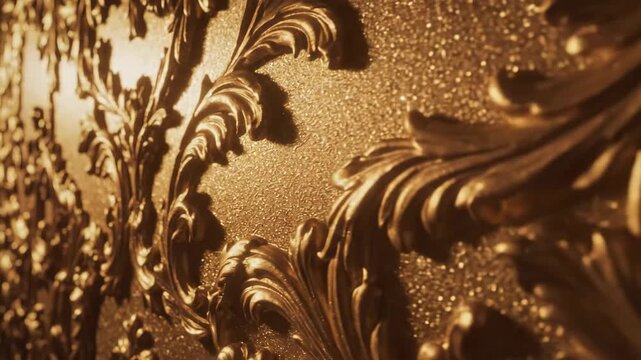 Golden Floral Textured Wallpaper - A close-up shot showcases elegant golden wallpaper with raised floral patterns.