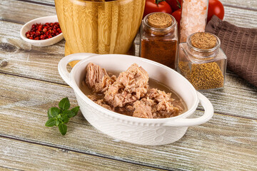Canned tuna fish in the bowl