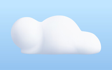 3D cloud render with soft cotton-like texture. White fluffy sky shape ideal for weather apps, meteorology illustrations, or clean background designs with realistic appeal.