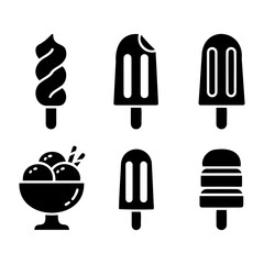 Black Silhouette Ice Cream and Popsicle Icons Set for Sweet Summer Treats