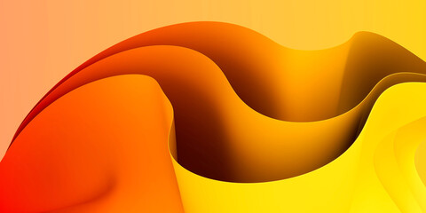 Contemporary Abstract 3D Render of Paper Waves with Yellow Red Gradient Background