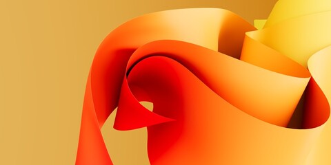 Minimal Abstract 3D Render of Paper Wave Layers with Yellow Red Gradient Background