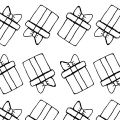 Black linear Pattern of Gift Box with bow on white background