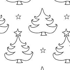 Linear Pattern of Christmas trees with stars on white